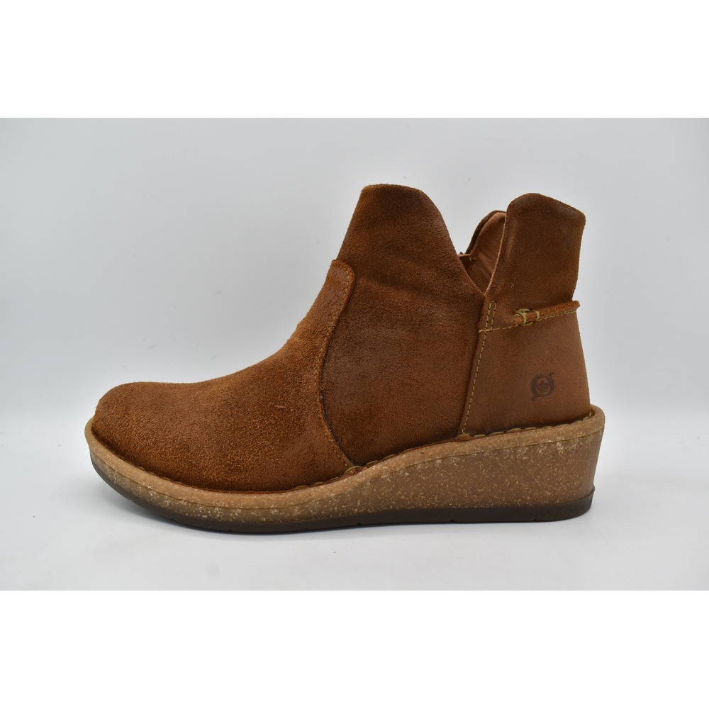 Born Women Size 8 Viv Brown Distressed Leather Zip Western Wedge Booties Boots - Picture 8 of 13